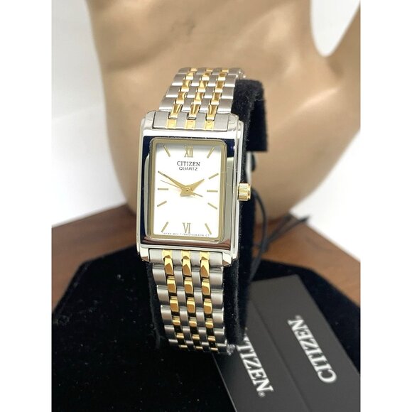 Citizen Women's Watch EJ5854-56A Quartz White Dial Two Tone Steel Tank Petite - Picture 1 of 14